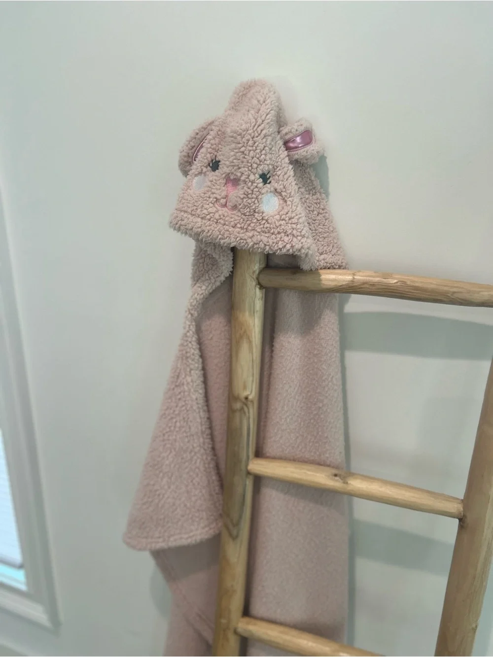 Cozy Blush Pink Sherpa Hooded Wrap Blanket | Animal Ears